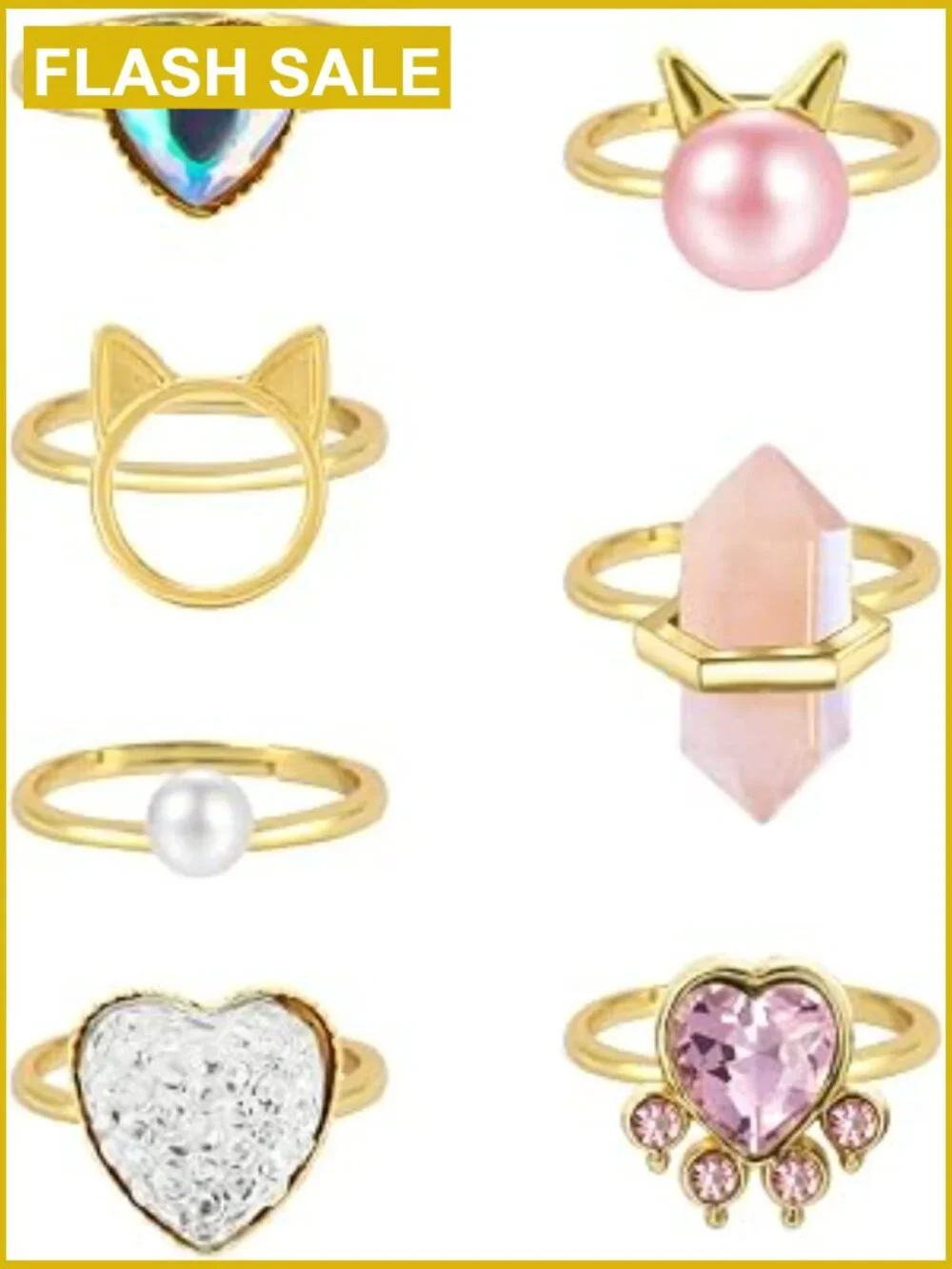 Cute Crystal Rings for Girls Dress Up Pretend Play Adjustable Kids Jewelry Set